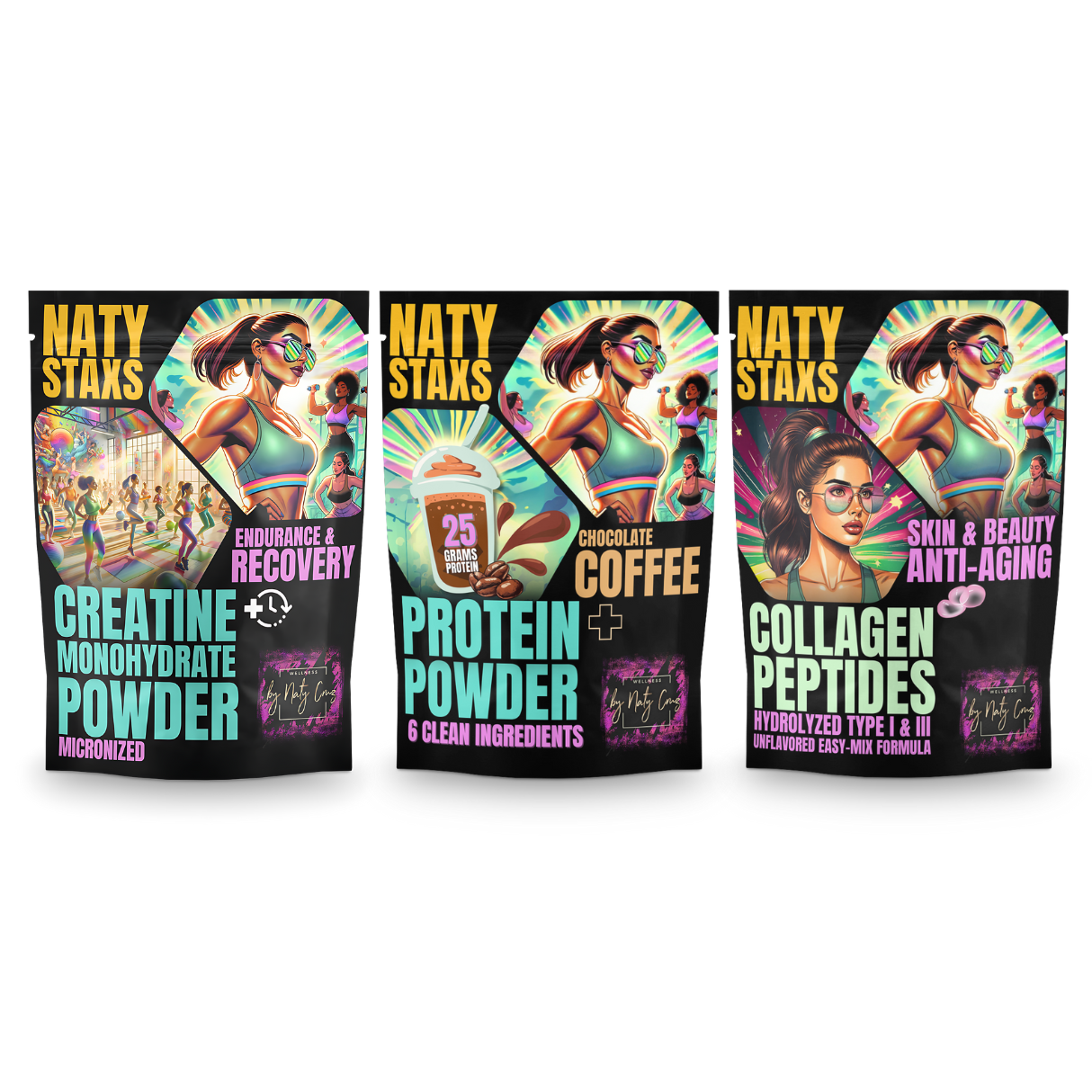 Naty Staxs Separates  Set - w/ Coffee & Chocolate Protein - 12oz x 3