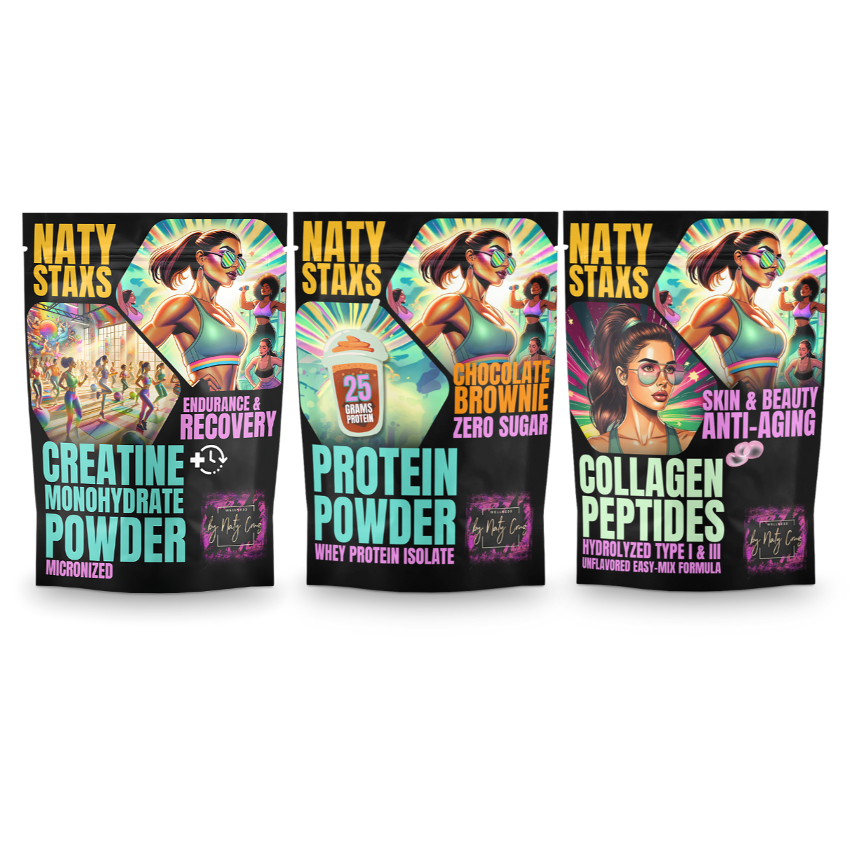 Naty Staxs Separates Set - w/ Chocolate Brownie Protein - 12oz x 3